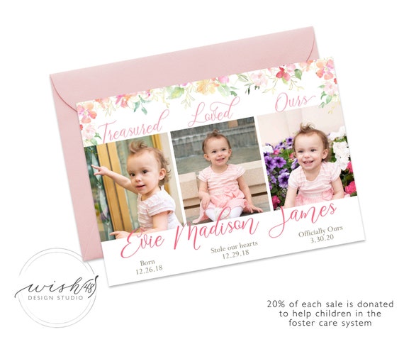 Floral Adoption Announcement, Adoption Party Invitations, Photo Adoption Party Cards, Girl Adoption Card, Girl Adoption Announcement, Foster Il_570xn