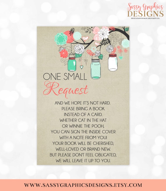 Mason Jar Bring A Book Insert Card Instead Of A Card One Small Request Book Request Instant Baby Shower Insert Download DIY Insert PDF (#16) Il_570xn