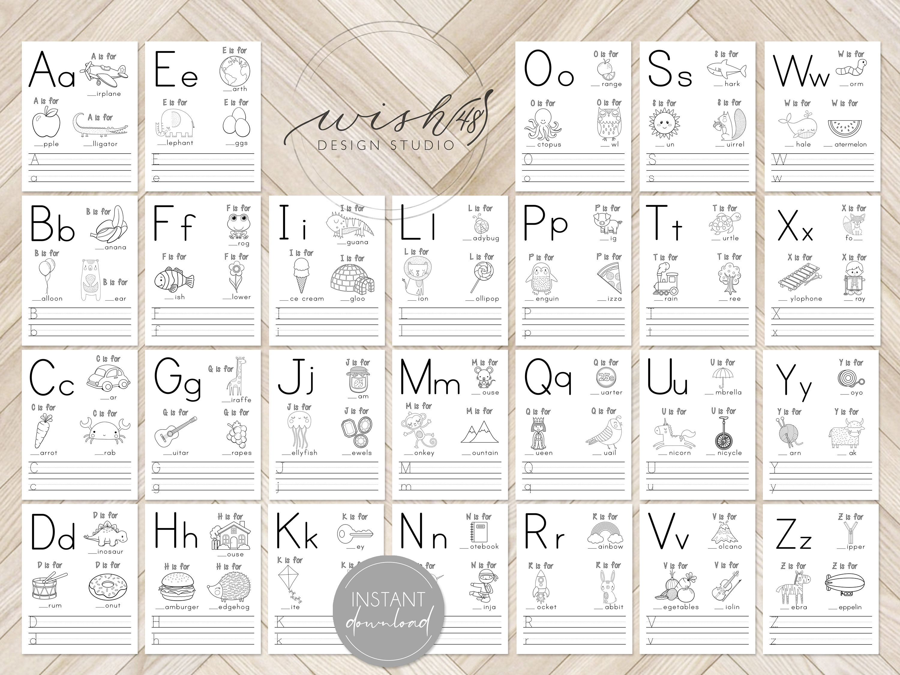 printable alphabet letter worksheets preschool worksheets etsy new zealand