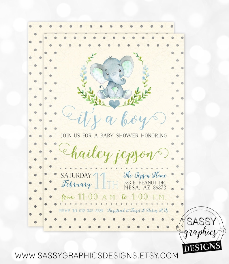 Elephant Boy Baby Shower Invitation Baby Boy Invite Watercolor Etsy