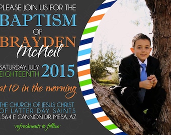 LDS Baptism Invitation For Boy - Green Blue Baptism Invite Boy Baptism Invite 8 Is Great Choose The Right Baptism Invite (Item #2)