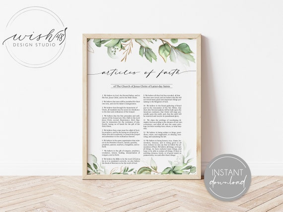 Greenery Articles of Faith, LDS Bundle, Church of Jesus Christ, LDS Art, LDS Articles of Faith, Articles of Faith Wall Art, Primary Room Il_570xn