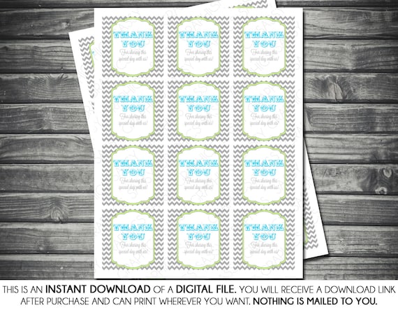 Instant Download Baby Shower Favor Tags - Boy, Chevron, Gray, Green, Blue, Printable, Digital Il_570xn