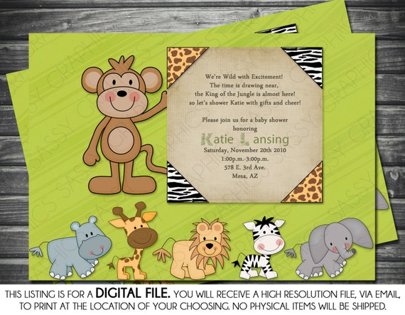 Boy Baby Shower Invitation Safari Theme Monkey Elephant Lion Boy Baby Shower Invitation Safari Theme Monkey Elephant Lion