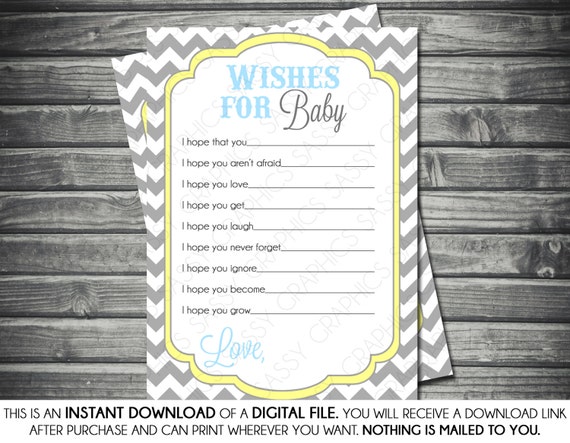 Instant Download Boy Wishes for Baby Card - Chevron, Yellow, Blue, Printable, Digital Il_570xn