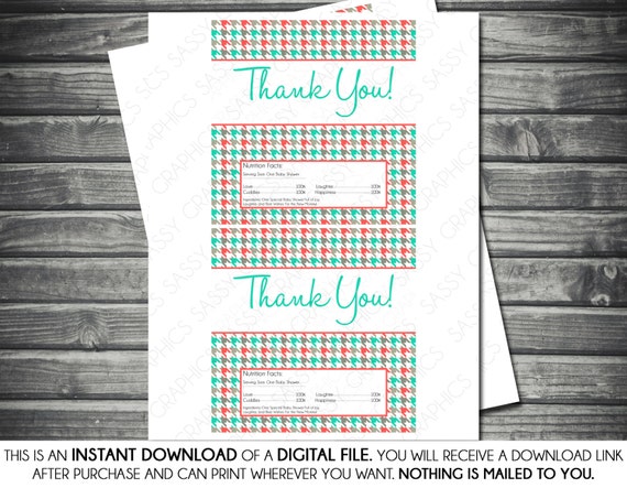 Instant Download Candy Bar Wrappers - Girl, Herringbone, Coral, Teal, Gray, Printable, Digital Il_570xn