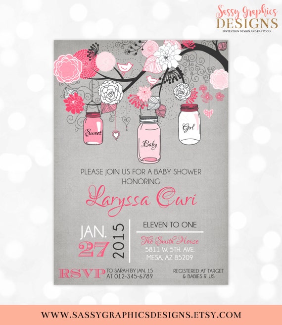 Mason Jars Girl Baby Shower Invitation Baby Girl Invite Pink Etsy