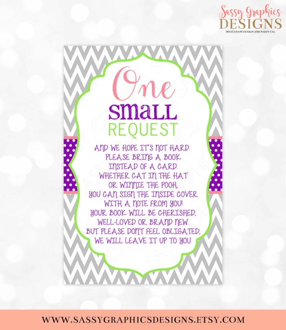 Bring A Book Card - Instead Of A Card One Small Request Chevron Purple Green Pink Bring a Book Instant Download DIY Insert PDF (Item #4) Il_570xn