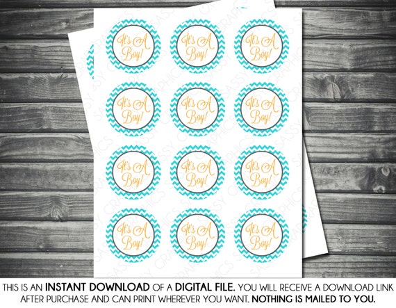 Instant Download Cupcake Toppers - It's A Boy, Chevron, Blue, Orange, Printable, Digital Il_570xn