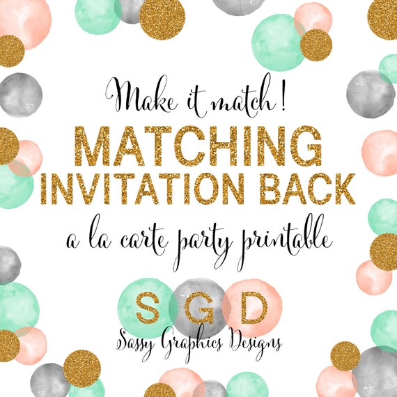 Matching Invitation Back Side - Bridal Shower, Baby Shower, Birthday, Digital File, Printable Il_570xn