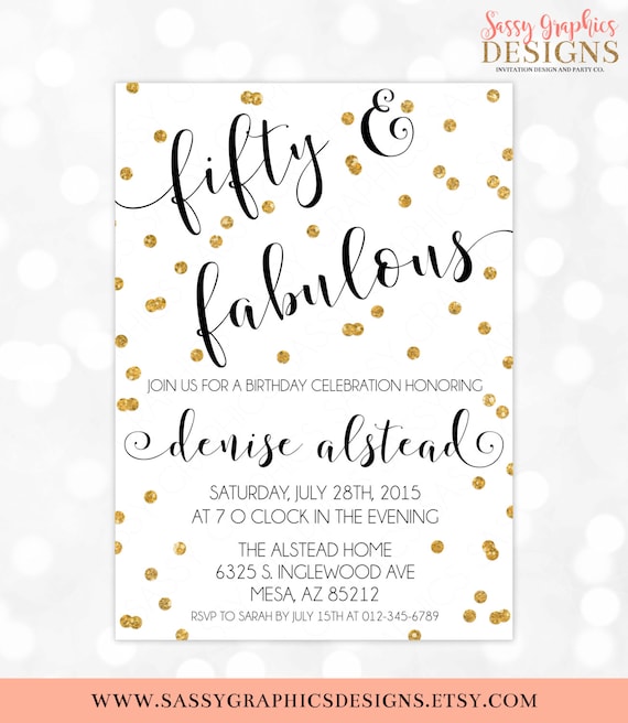 50th Birthday Invitation 40th 50th 60th 50 and Fabulous Birthday Invite 50th Invite Gold Glitter Black DIY Printable Invite PDF (AB2) Il_570xn