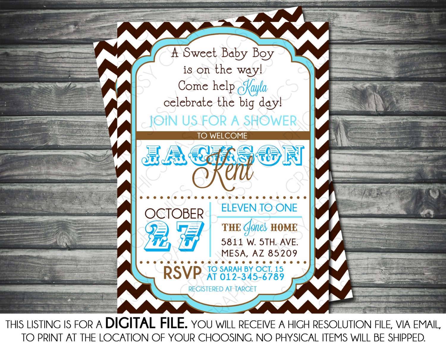 Boys Baby Shower Invitation Modern Chevron Stripes Brown Etsy