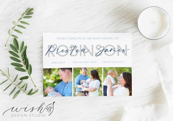 Worth the Wait Adoption Announcement, Adoption Party Invitations, Photo Adoption Party Cards, Boy Adoption Card, Adoption Announcement Il_570xn
