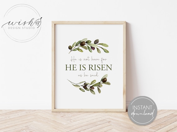 He Is Risen Print, Easter Printable, Easter Decor, He Is Risen Quote, LDS Poster, Christian Quote, Christian Art, Easter Wall Art Il_570xn