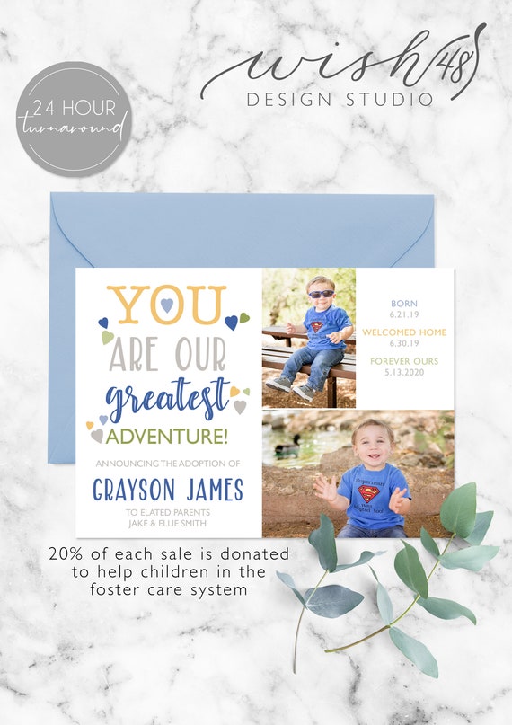 Greatest Adventure Adoption Announcement, Adoption Party Invitations, Photo Adoption Party Cards, Baby Announcement, Adoption Announcement Il_570xn