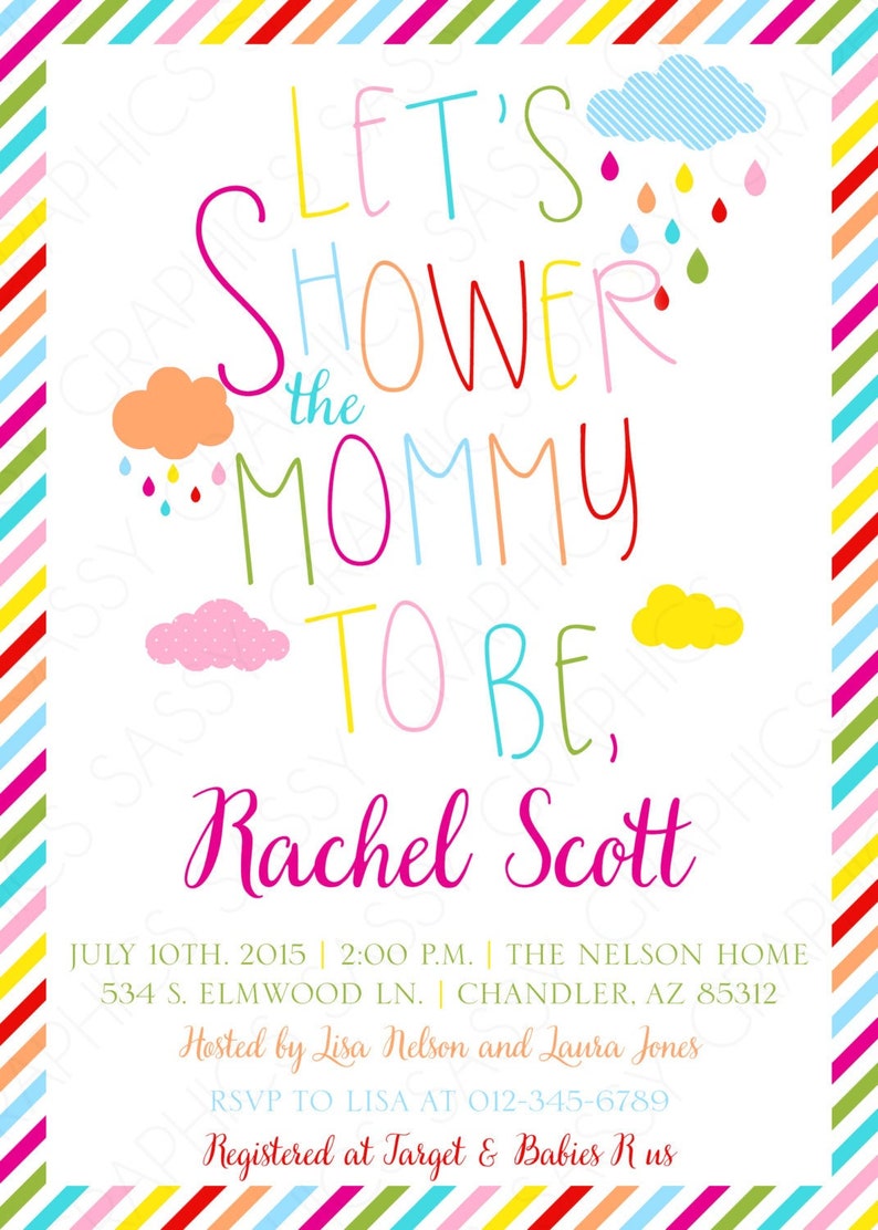 Gender Neutral Baby Shower Invite Typography Rainbow Shower Invite Boy or Girl Baby Shower Invite Clouds Raindrops Item 18 image 1