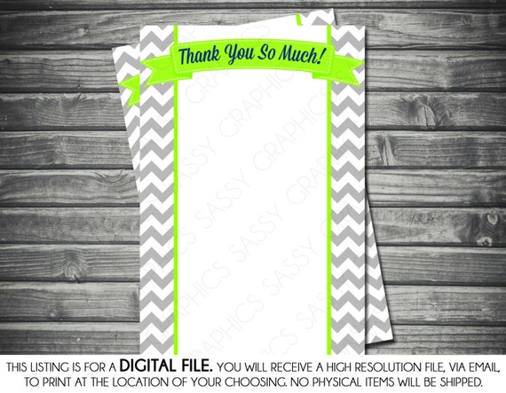 Boys Baby Shower Thank You Card - Chevron, Green, Navy Blue, Printable, Digital Il_570xn