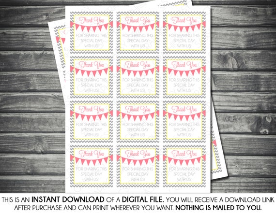 Instant Download Baby Shower Favor Tags - Girl, Chevron, Pink, Yellow, Gray, Banner, Printable, Digital Il_570xn