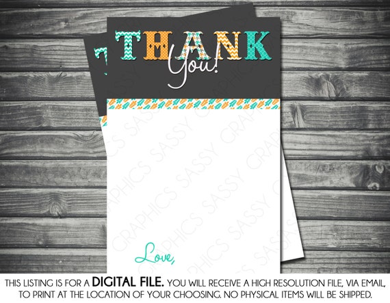 Boy Baby Shower Thank You Card - Gray, Orange, Teal, Printable, Digital Il_570xn