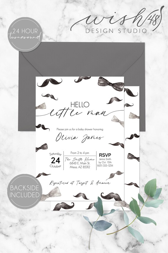 Little Man Baby Shower Invitation, Watercolor Shower Invite, Baby Shower Invite, Editable Invitation, Printable Baby Shower Invite, Template Il_570xn