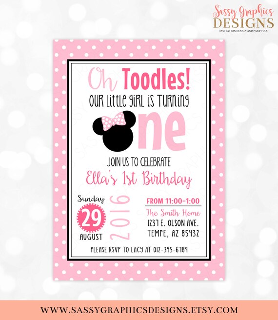 Oh Toodles Birthday Invitation – Girl Birthday Invite Pink Polka Dot First Birthday Minnie Mouse Printable Digital Invite PDF (Item #2) Il_570xn