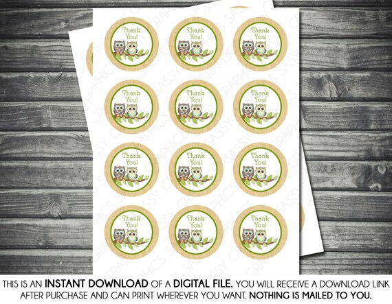 Instant Download Cupcake Toppers - Owl Theme, Green, Wood, Baby Shower, Printable, Digital Il_570xn