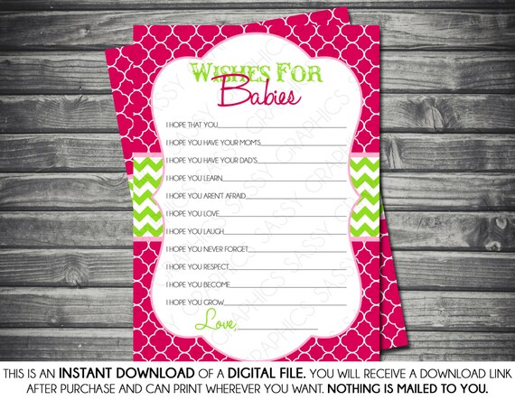 Instant Download Twin Girls Wishes for Baby Card - Chevron, Pink, Green, Printable, Digital Il_570xn
