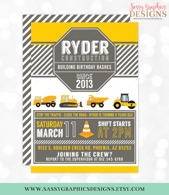 Construction Birthday Invitation Construction Party Invitation Boy Birthday Invite DIY Printable Invite PDF Birthday Invitation Boy (#1) Il_570xn