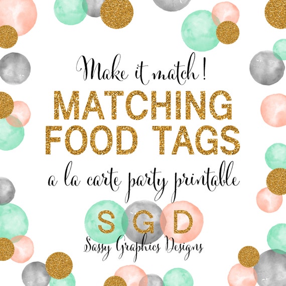 Matching Food Tags Baby Shower Birthday Bridal Shower Food Tent Matching Food Tags Baby Shower Birthday Bridal Shower Food Tent