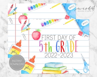 Primer día de 5º grado Firmar Regreso a la escuela Firmar 1er día de 5º grado Firmar Primer día de escuela Firmar último día de escuela Imprimible