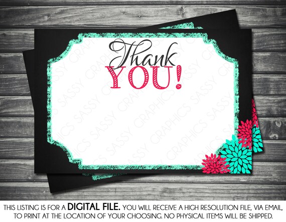 Girls Baby Shower Thank You Card - Chalkboard, Pink, Teal, Floral, Printable, Digital Il_570xn