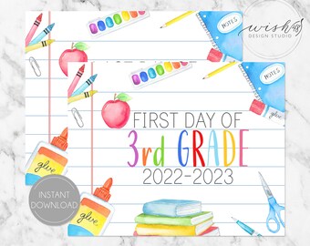 Primer día de 3er grado Firmar Regreso a la escuela Firmar 1er día de 3er grado Firmar Primer día de escuela Firmar último día de escuela Imprimible