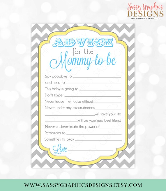 Blue Advice Card Chevron Yellow Gray Boy Baby Shower Advice Game Card Party Printable Baby Boy Activity PDF Advice Card Mommy To Be (#6) Il_570xn