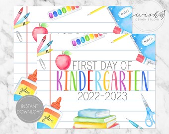 Primer día de Kindergarten Signo de grado De regreso a la escuela Signo 1er día de Kindergarten Signo Primer día de escuela Firmar Último día de escuela Imprimible