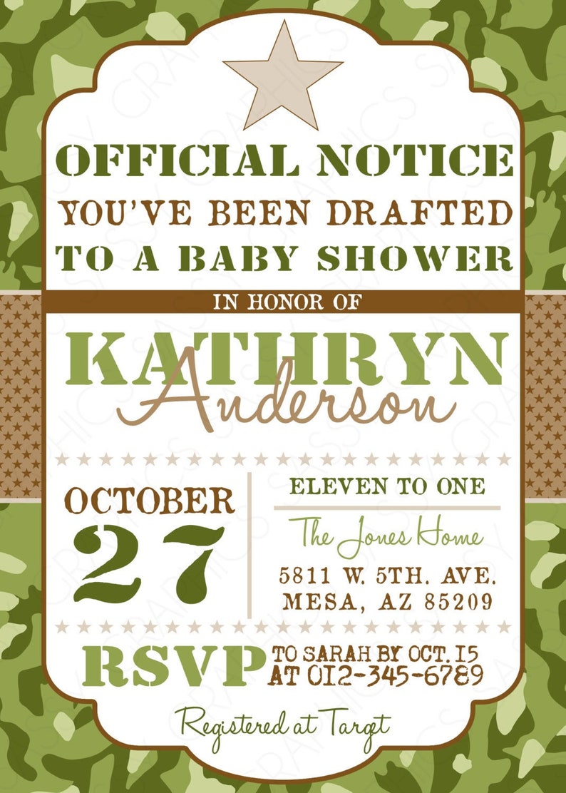 Camo Boy Baby Shower Invite Military Baby Shower invitation Army Baby Shower Invitation PDF Printable DIY invite Green Brown Item 104 image 1