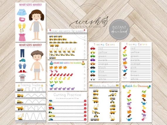 Preschool Worksheets, Tracing Worksheets, Matching Worksheets, Word Trace, Pre-K Printables, Homeschool Worksheets Il_570xn