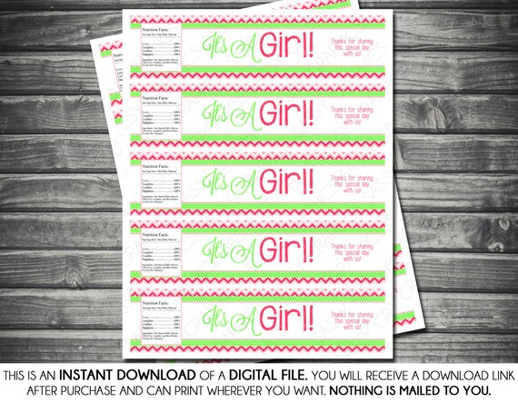 Instant Download Water Bottle Wraps - Girl Baby Shower, Pink, Green, Chevron, Printable, Digital Il_570xn