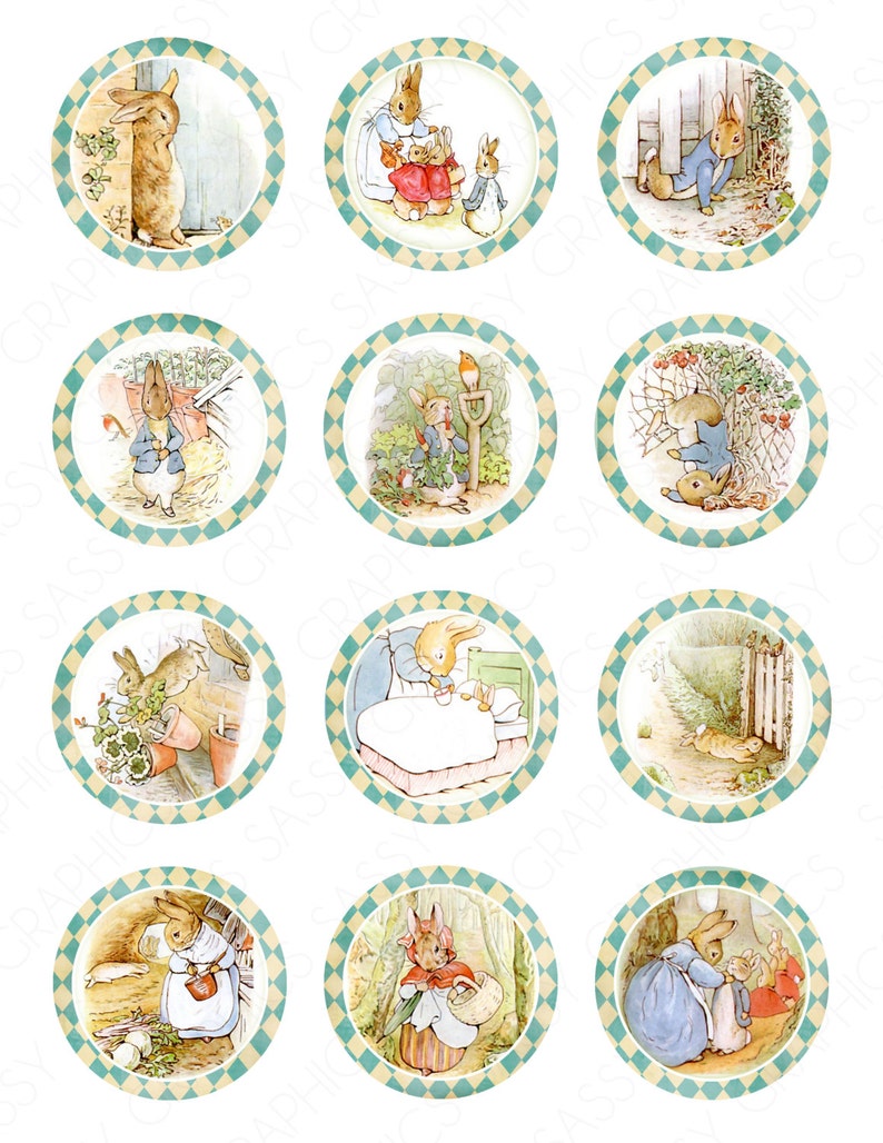 Peter Rabbit Cupcake Toppers Baby Shower Birthday Party Imprimable Peter Rabbit Decor Cupcake Picks Cupcake Wraps Téléchargement instantané 3 image 1