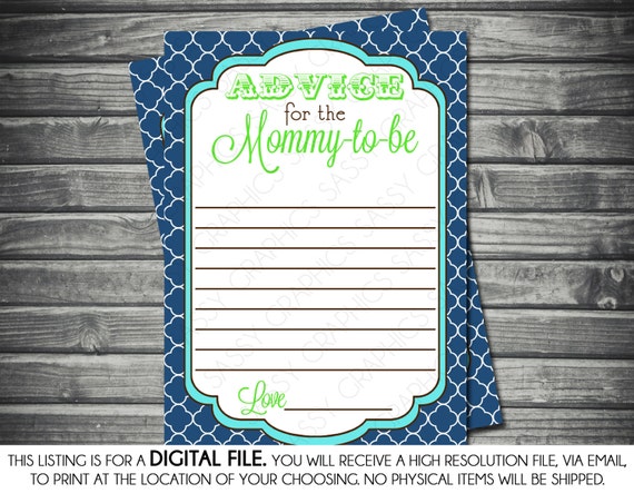 Instant Download Baby Shower Advice Card - Navy Blue, Green, Aqua, Brown, Printable, Digital Il_570xn