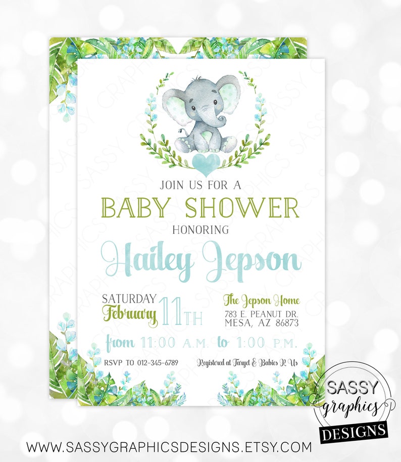 Elephant Boy Baby Shower Invitation Baby Boy Invite Watercolor Etsy