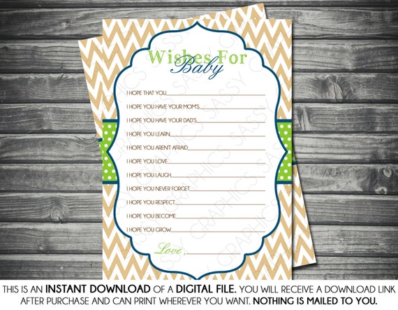 Instant Download Boy Wishes for Baby Card - Chevron, Polka Dot, Green, Navy Blue, Tan, Printable, Digital Il_570xn
