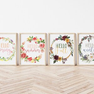 Hello Spring Print, Hello Summer Print, Hello Fall Print, Hello Winter Fall, Seasonal Home Decor, Seasonal Printable Bundle