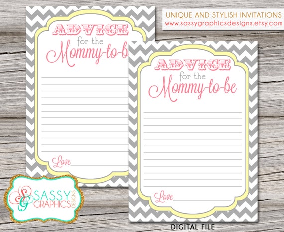 Blank Advice card for baby shower with gray chevron, yellow, and pink. Instant download, printable, digital file ((#5) Il_570xn