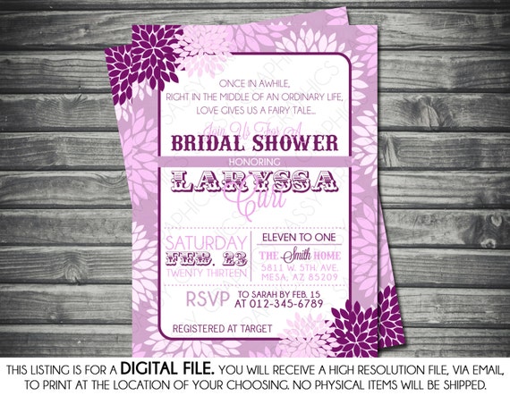 Bridal Shower Invitation - Shades of Purple, Mums, Floral, Printable, Digital Il_570xn