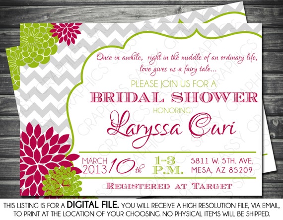 Bridal Shower Invitation - Chevron, Green, Burgundy, Mums, Printable, Digital Il_570xn