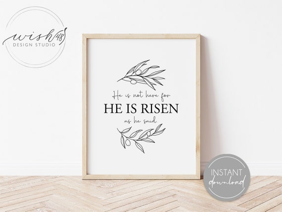 He Is Risen Print, Easter Printable, Easter Decor, He Is Risen Quote, LDS Poster, Christian Quote, Christian Art, Easter Wall Art Il_570xn