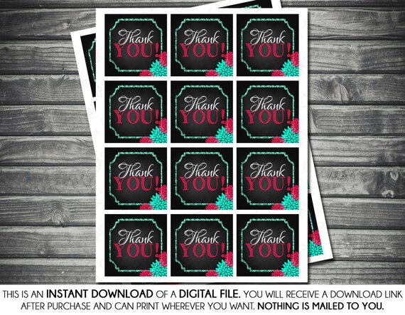 Instant Download Baby Shower Favor Tags - Girl, Chalkboard, Teal, Pink, Floral, Printable, Digital Il_570xn