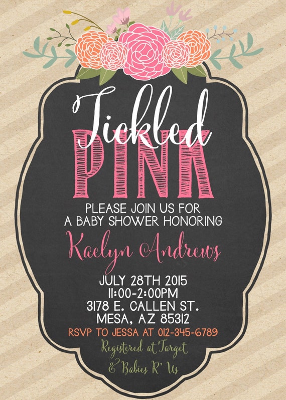 Tickled Pink Baby Shower Invitation Girl Baby Shower Invite Floral 