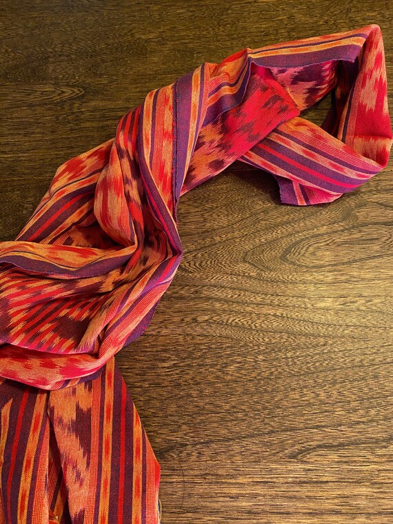 Call Up the Sun Bright Beautiful Light Weight Pure Cotton Scarf Oranges and Reds 15 x 64 inches Hand Made
