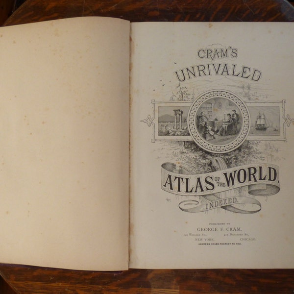 Large Crams Unrivaled Family Atlas World Indexed 1892